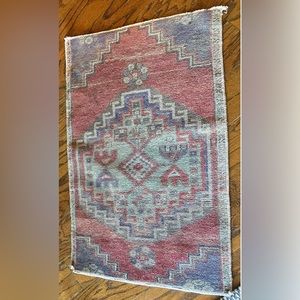 Vintage Turkish Oushak Rug Small Runner Doormat Accent Orange Wool